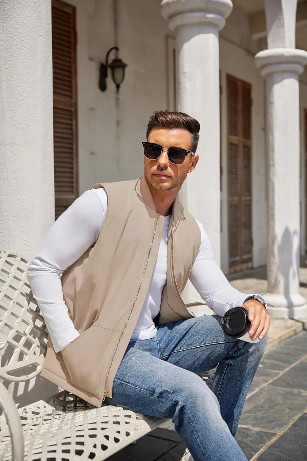 COOFANDY Men's Puffer Vest Loose Fit Quilted Vest Winter Outdoor Zipper Padded Vests Warm Puffy Sleeveless Jacket