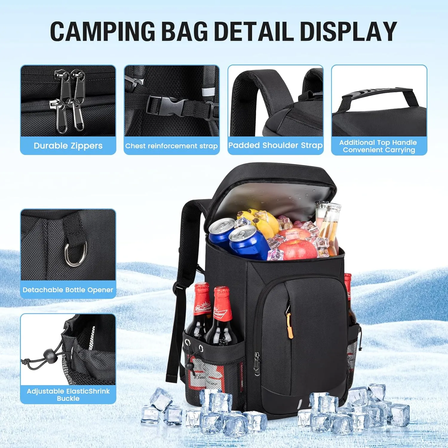 Cooler Backpack Soft Insulated Leak Proof 30/40/50/54 Cans Insulated Backpack Cooler Portable Picnic Camping Beach Hiking BBQ Lunch Backpack for Men and Women