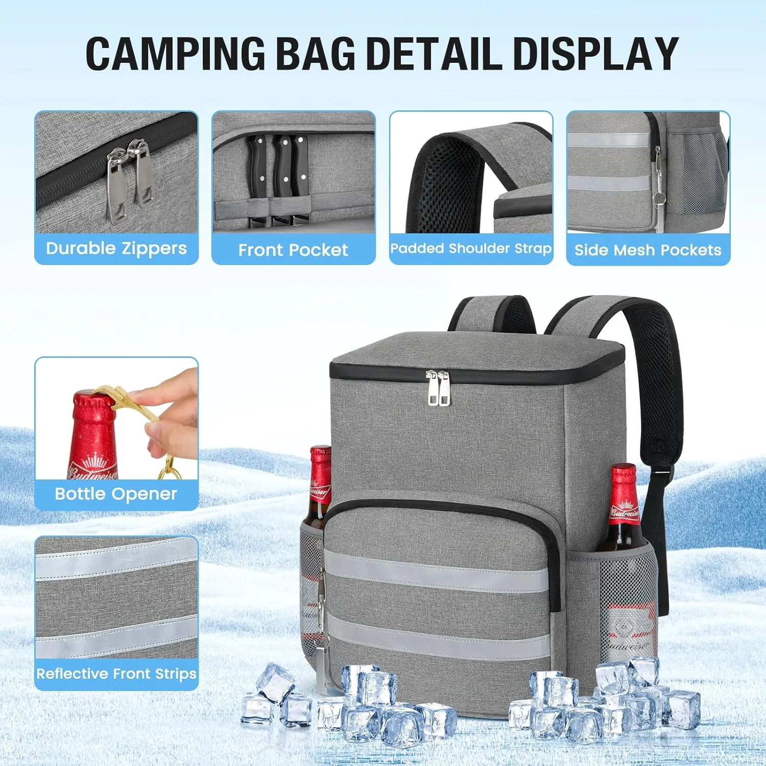 Cooler Backpack Soft Insulated Leak Proof 30/40/50/54 Cans Insulated Backpack Cooler Portable Picnic Camping Beach Hiking BBQ Lunch Backpack for Men and Women