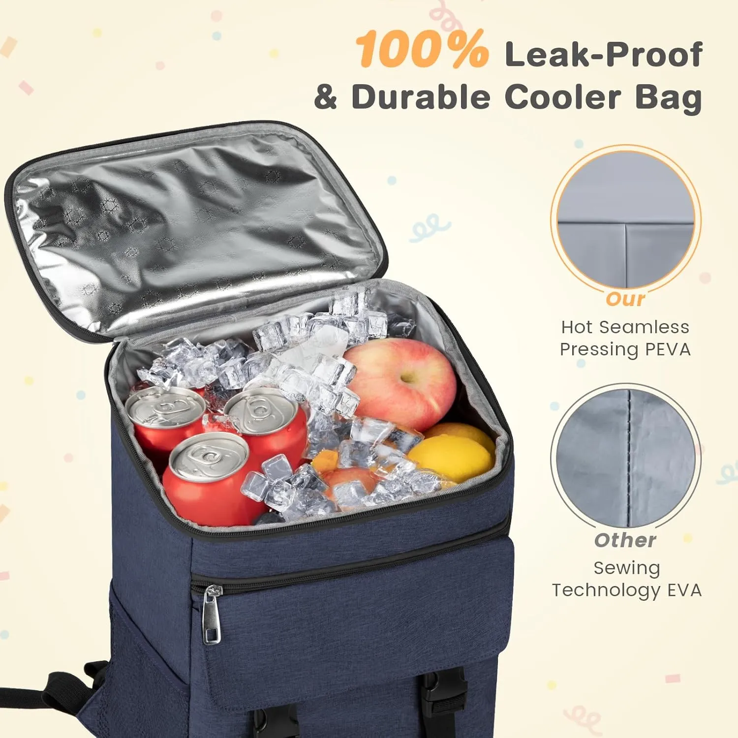 Cooler Backpack Soft Insulated Leak Proof 30/40/50/54 Cans Insulated Backpack Cooler Portable Picnic Camping Beach Hiking BBQ Lunch Backpack for Men and Women