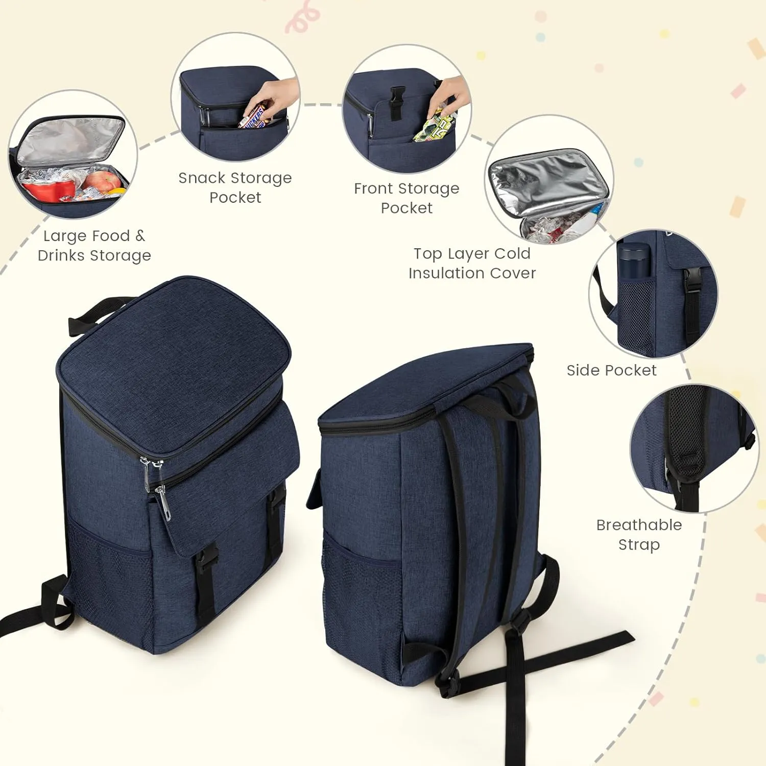 Cooler Backpack Soft Insulated Leak Proof 30/40/50/54 Cans Insulated Backpack Cooler Portable Picnic Camping Beach Hiking BBQ Lunch Backpack for Men and Women