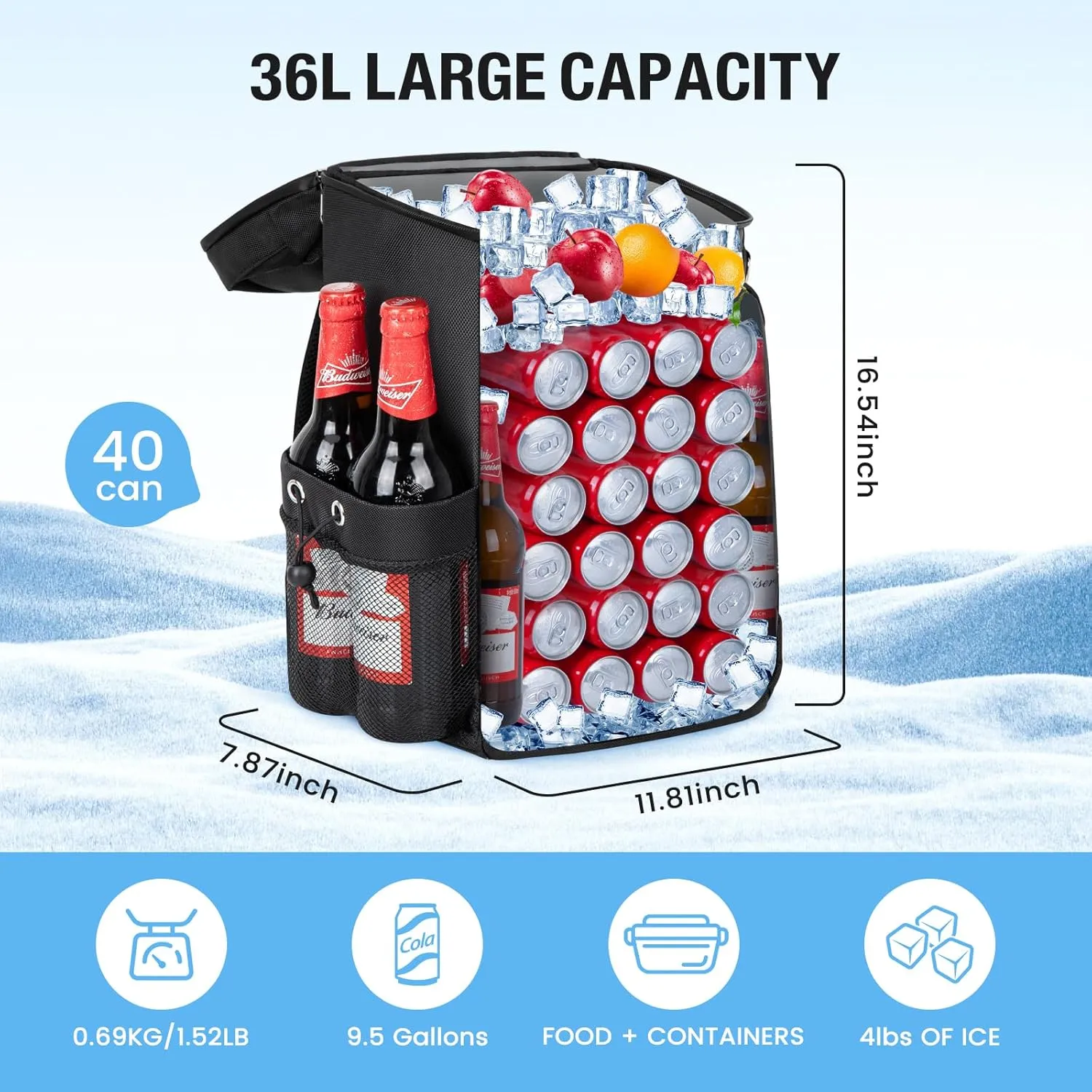 Cooler Backpack Soft Insulated Leak Proof 30/40/50/54 Cans Insulated Backpack Cooler Portable Picnic Camping Beach Hiking BBQ Lunch Backpack for Men and Women