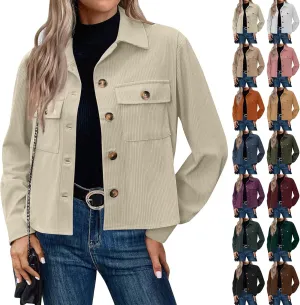 Corduroy Jacket Women Button Down Cropped Shirt Jacket Dressy Casual Long Sleeve Corduroy Shacket with Pockets