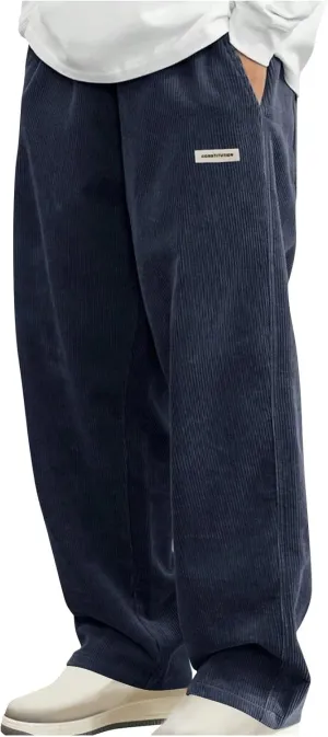 Corduroy Pants for Men 2025 Fashion Elastic Waist Drawstring Straight Leg Trouser Solid Color Loose Fit Vintage Pant