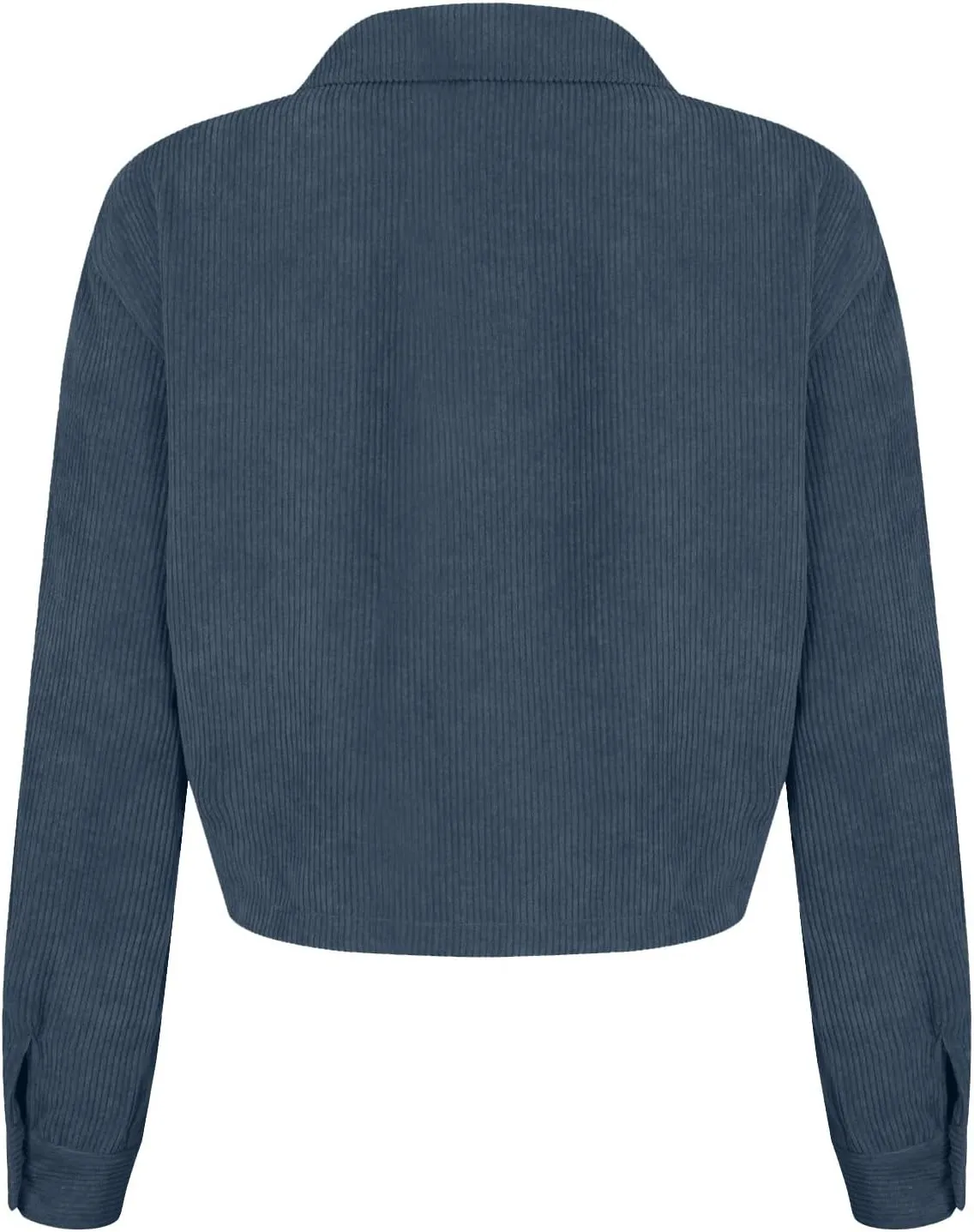 Corduroy Shacket Women Cropped Button Down Shirts Jacket Casual Fall Long Sleeve Crop Tops Bomber Jacket with Pockets