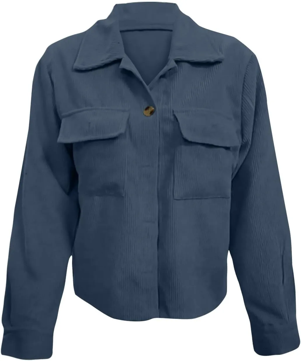 Corduroy Shacket Women Cropped Button Down Shirts Jacket Casual Fall Long Sleeve Crop Tops Bomber Jacket with Pockets