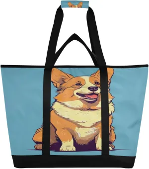 Corgi Dog Tote Bag for Women with Zipper Reusable Grocery Bags Foldable Insulated Cooler Bag Handbags Totes Shopping Bags for Groceries Beach Travel Work Picnic