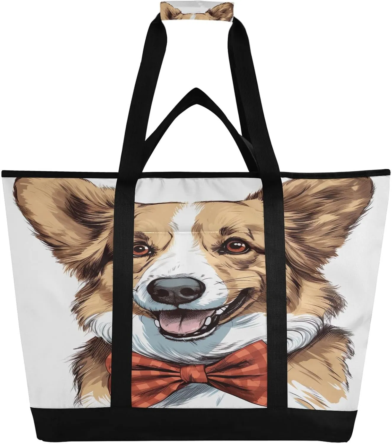 Corgi Dog Tote Bag for Women with Zipper Reusable Grocery Bags Foldable Insulated Cooler Bag Handbags Totes Shopping Bags for Groceries Travel Beach Picnic Work