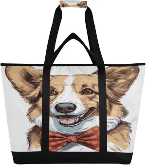 Corgi Dog Tote Bag for Women with Zipper Reusable Grocery Bags Foldable Insulated Cooler Bag Handbags Totes Shopping Bags for Groceries Travel Beach Picnic Work