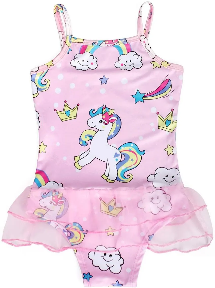 COTRIO Girls Swimsuit Mermaid Bathing Suit Toddler Kids Rainbow Unicorn Swimwear One-Piece Tankini Swimming Suits