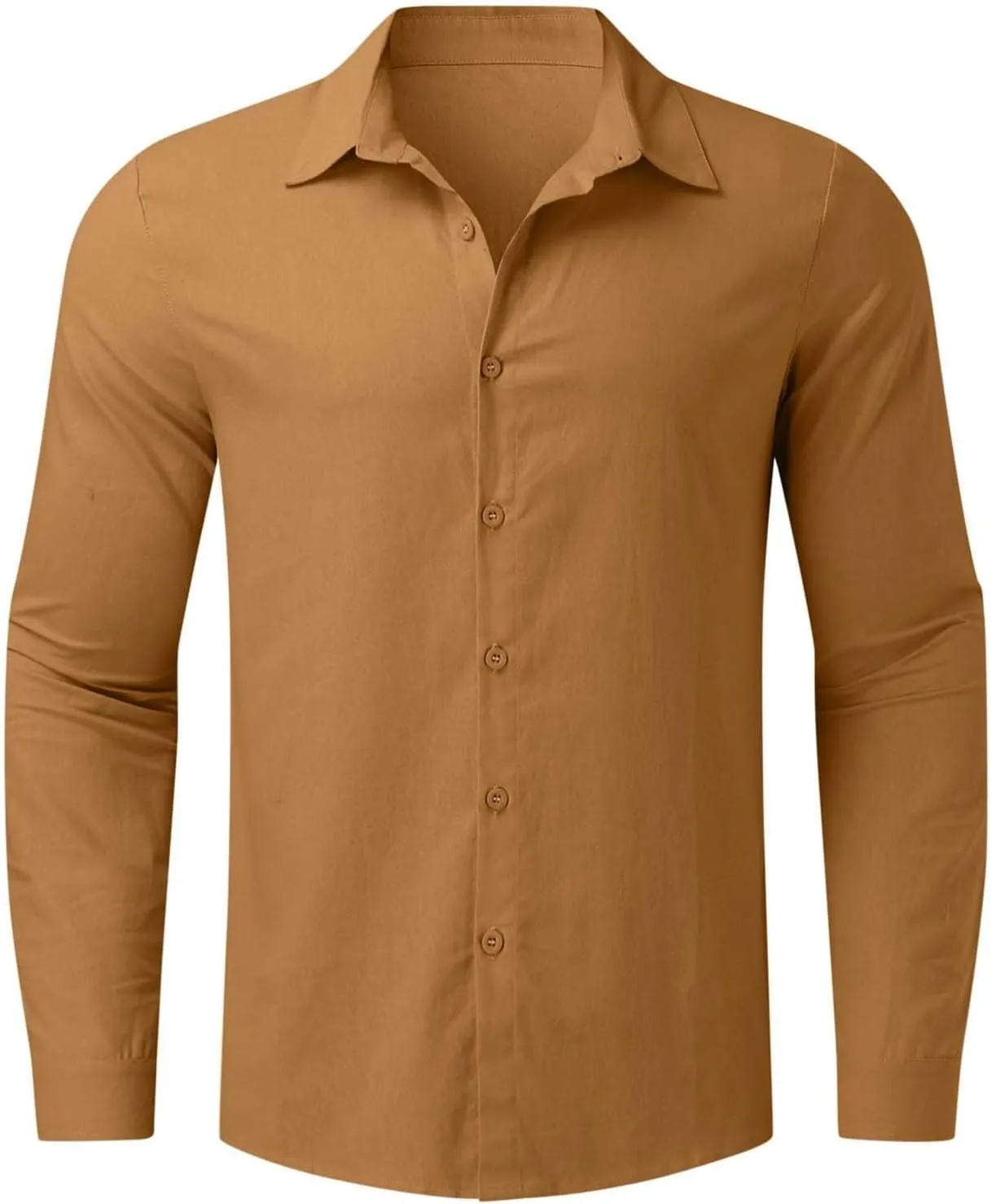 Cotton Linen Long Sleeve Button Down Shirts for Men Casual Solid Lapel Quick Dry Regular Fit Lightweight Breathable Tops
