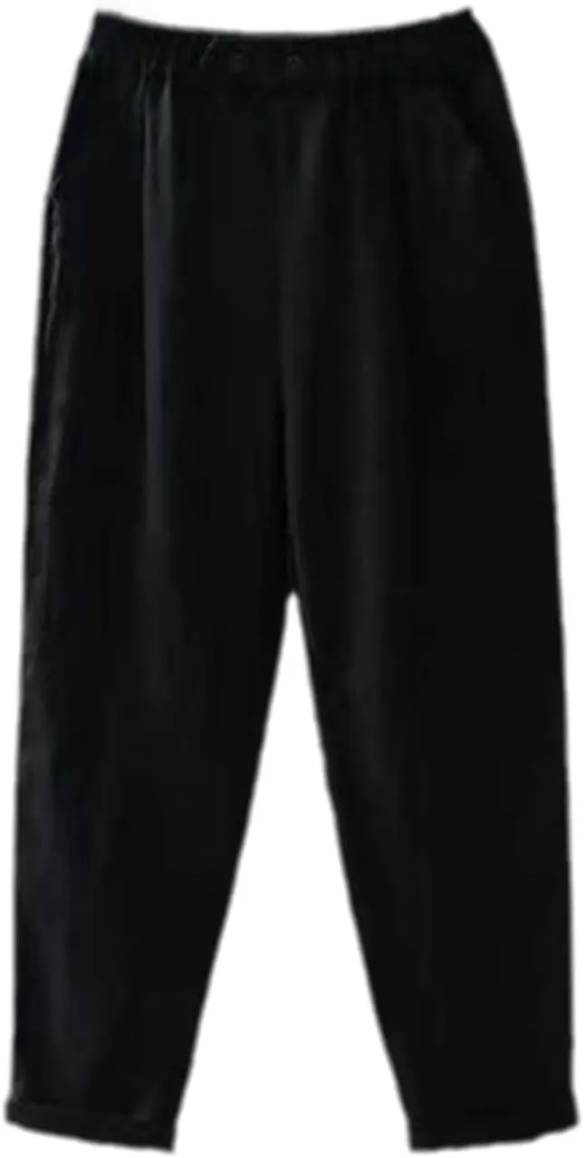 Cotton Linen Pants Women Spring Summer Ankle-Length Trousers Elastic Waist Casual Loose Solid Harem Pants Plus Size