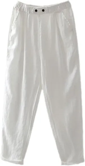 Cotton Linen Pants Women Spring Summer Ankle-Length Trousers Elastic Waist Casual Loose Solid Harem Pants Plus Size