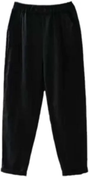 Cotton Linen Pants Women Spring Summer Ankle-Length Trousers Elastic Waist Casual Loose Solid Harem Pants Plus Size