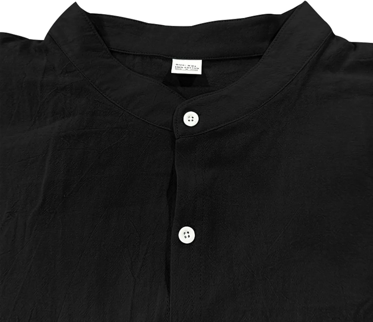 Cotton Linen Shirt for Men Long Sleeve Collarless Casual Button Down Shirt Lightweight Breathable Beach Tops