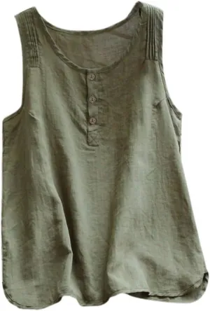 Cotton Linen Tank Tops for Womens Summer Sleeveless Crewneck Blouse Casual Solid Loose Basic Plus Size Shirts
