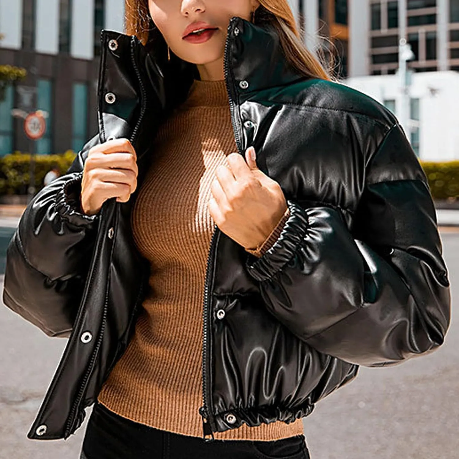 Cotton PU leather jacket jacket women short section warmth