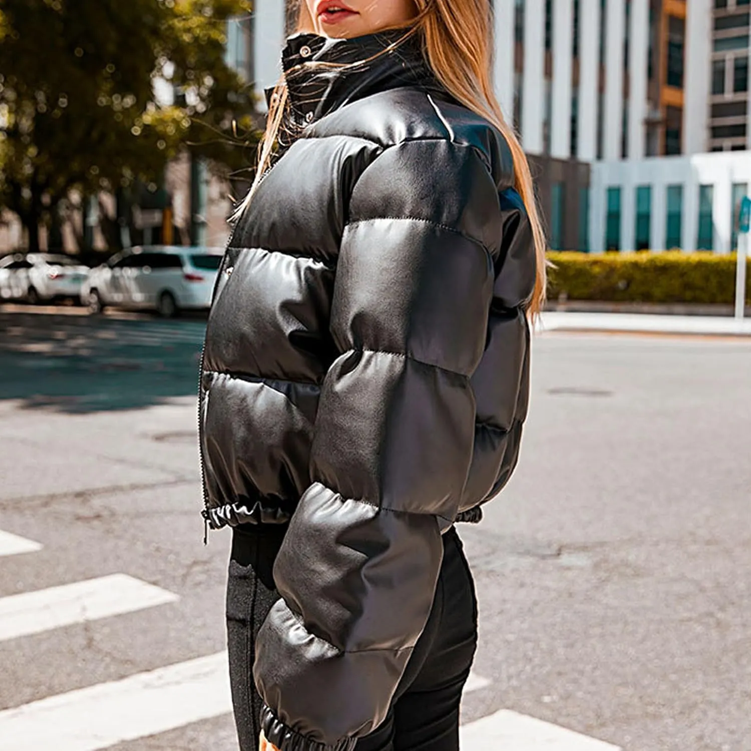 Cotton PU leather jacket jacket women short section warmth