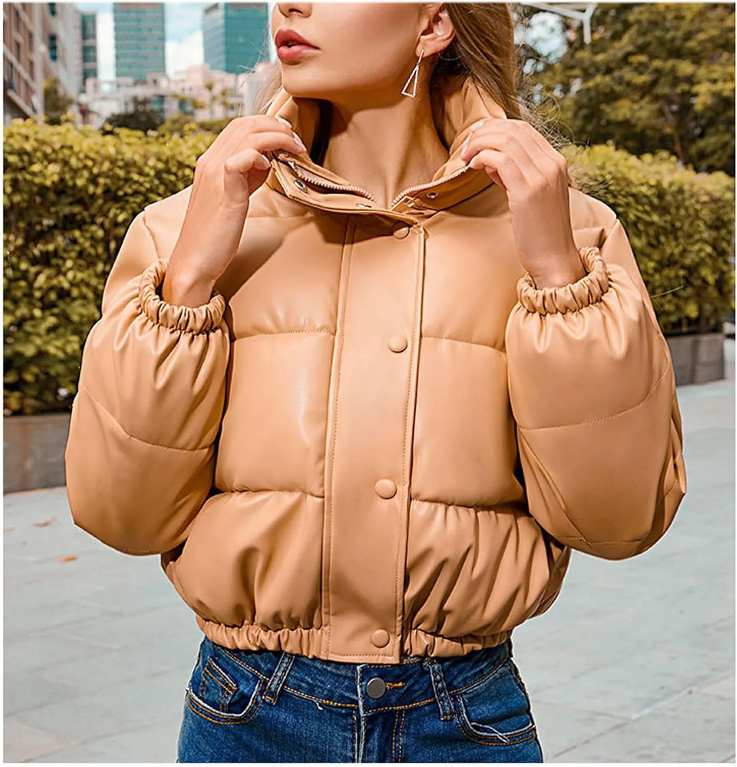 Cotton PU leather jacket jacket women short section warmth
