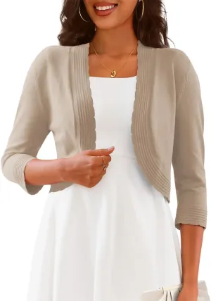 CPOKRTWSO Women's 3/4 Sleeve Cropped Cardigan Sweaters Open Front Bolero Shrugs for Women S-XL