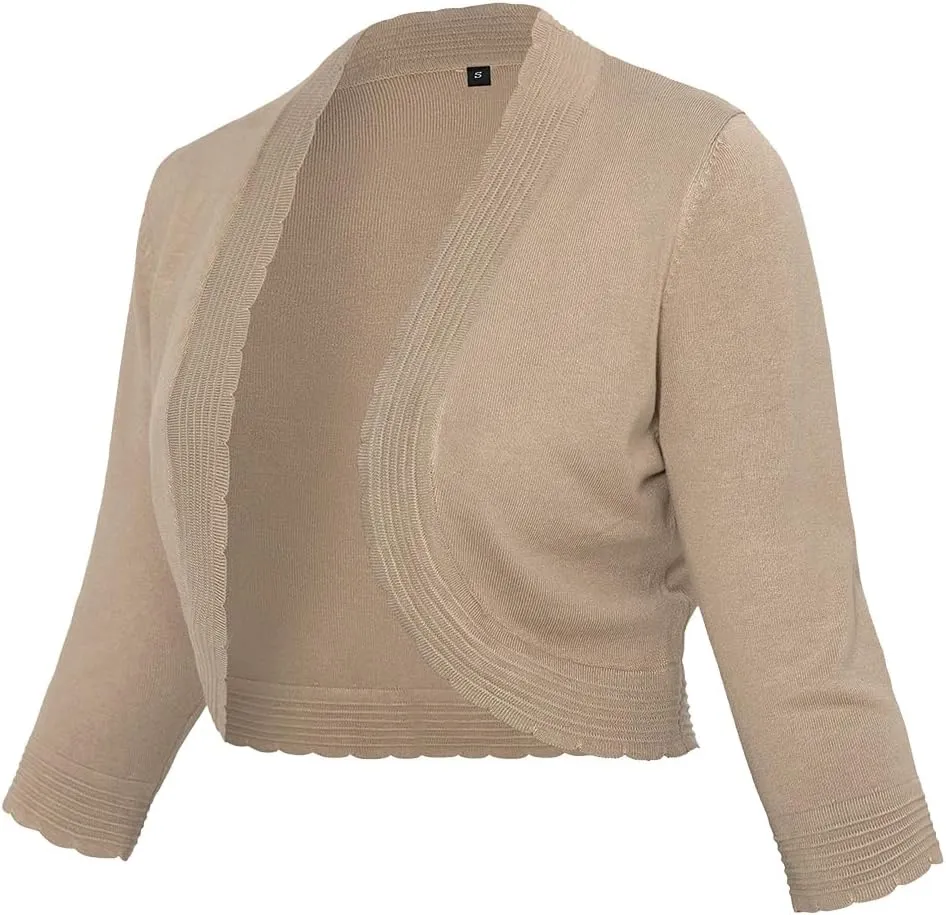 CPOKRTWSO Women's 3/4 Sleeve Cropped Cardigan Sweaters Open Front Bolero Shrugs for Women S-XL