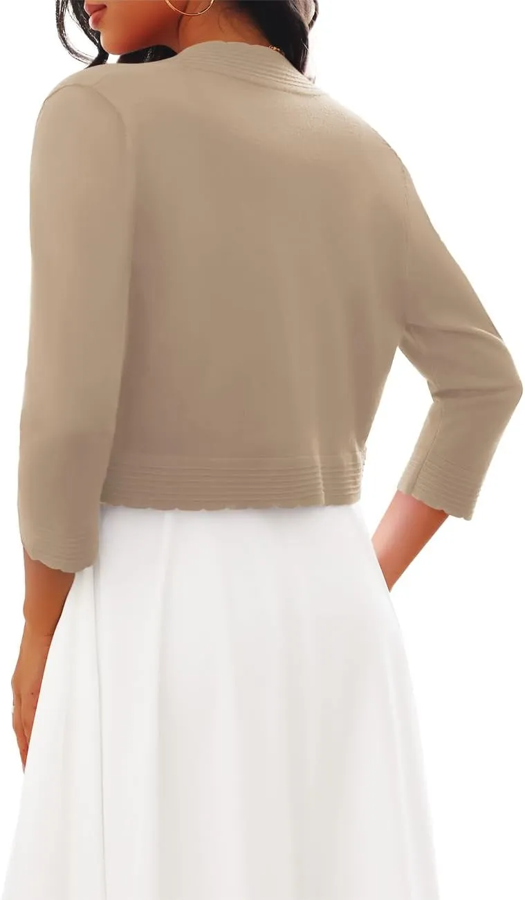 CPOKRTWSO Women's 3/4 Sleeve Cropped Cardigan Sweaters Open Front Bolero Shrugs for Women S-XL