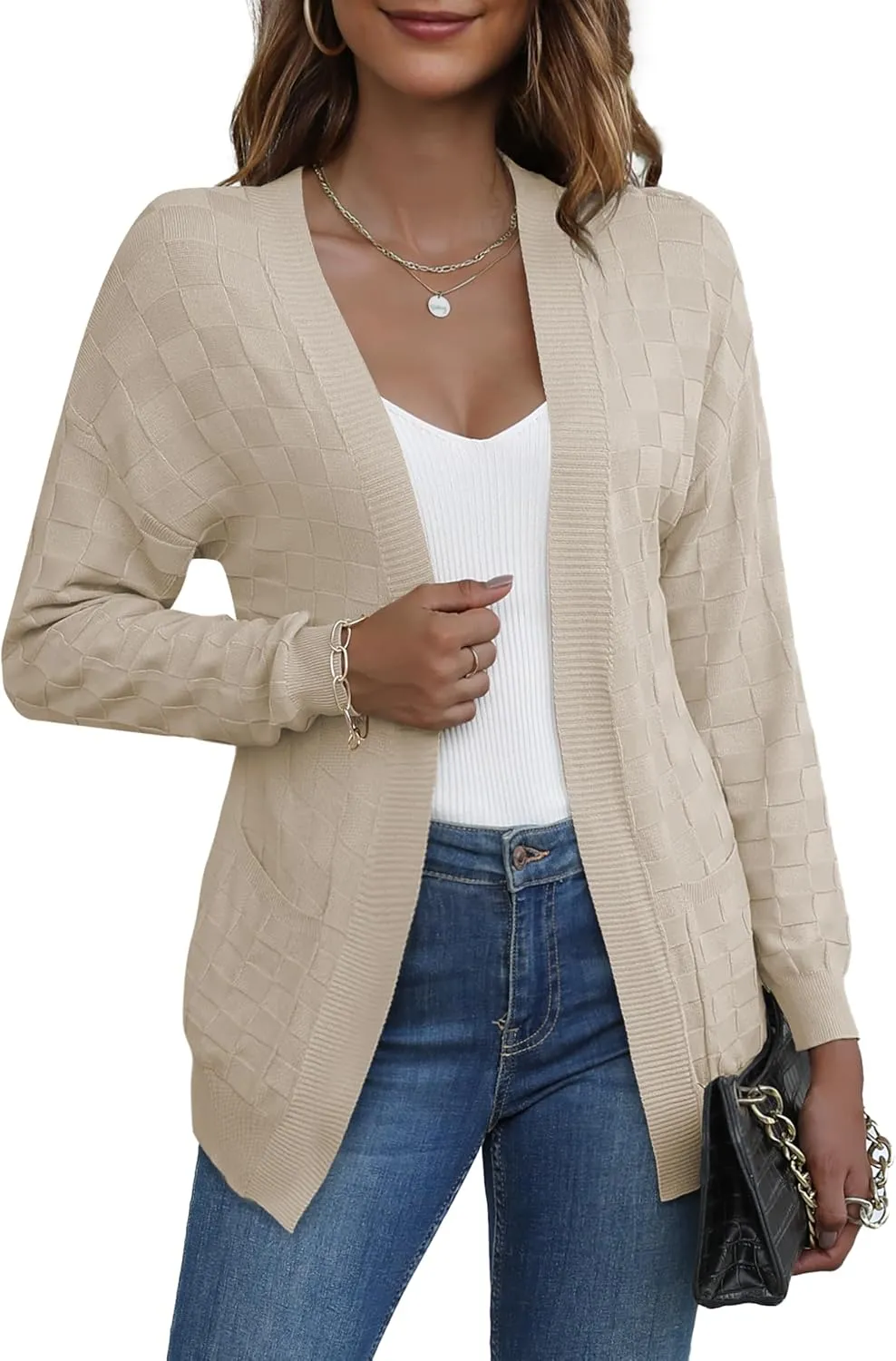 CPOKRTWSO Women's Cardigan Sweaters with Pockets Casual Long Sleeve Open Front Lightweight Cardigans for Women Trendy(S-XL)