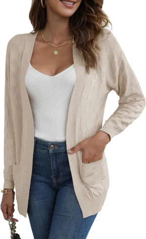 CPOKRTWSO Women's Cardigan Sweaters with Pockets Casual Long Sleeve Open Front Lightweight Cardigans for Women Trendy(S-XL)