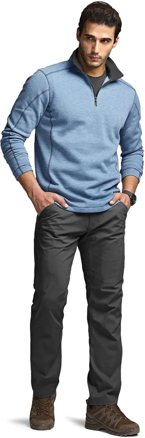 CQR Men's Thermal Fleece Quarter Zip Sweater, Outdoor Lightweight Long Sleeve Pullover, Casual Mock Neck Polo Sweaters
