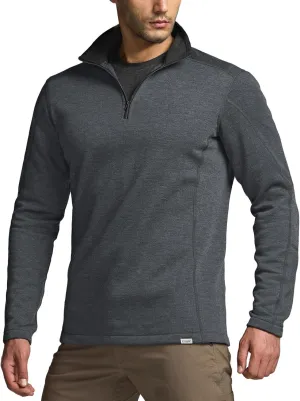 CQR Men's Thermal Fleece Quarter Zip Sweater, Outdoor Lightweight Long Sleeve Pullover, Casual Mock Neck Polo Sweaters