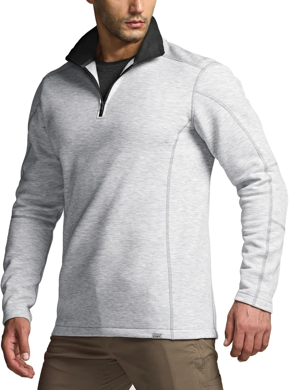 CQR Men's Thermal Fleece Quarter Zip Sweater, Outdoor Lightweight Long Sleeve Pullover, Casual Mock Neck Polo Sweaters