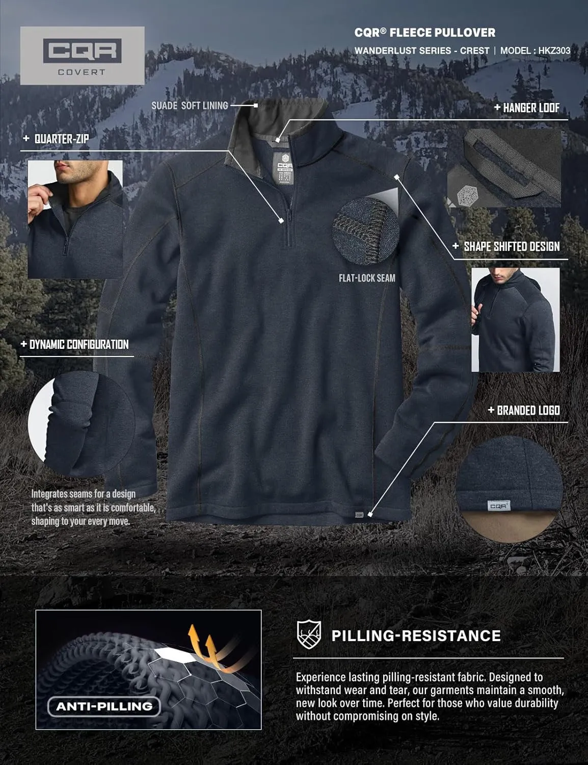CQR Men's Thermal Fleece Quarter Zip Sweater, Outdoor Lightweight Long Sleeve Pullover, Casual Mock Neck Polo Sweaters