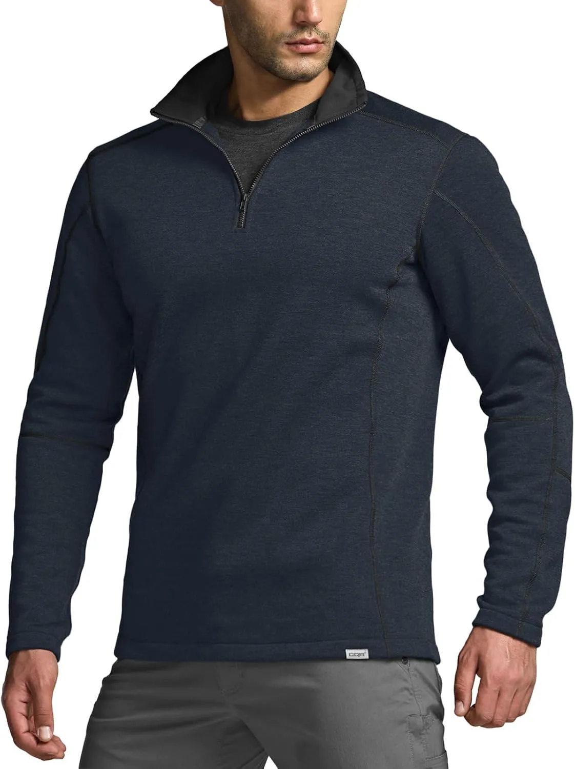 CQR Men's Thermal Fleece Quarter Zip Sweater, Outdoor Lightweight Long Sleeve Pullover, Casual Mock Neck Polo Sweaters