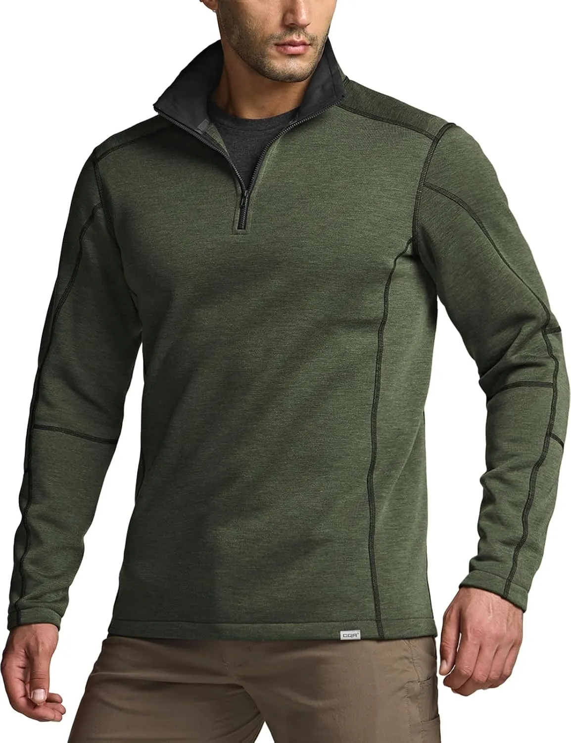 CQR Men's Thermal Fleece Quarter Zip Sweater, Outdoor Lightweight Long Sleeve Pullover, Casual Mock Neck Polo Sweaters