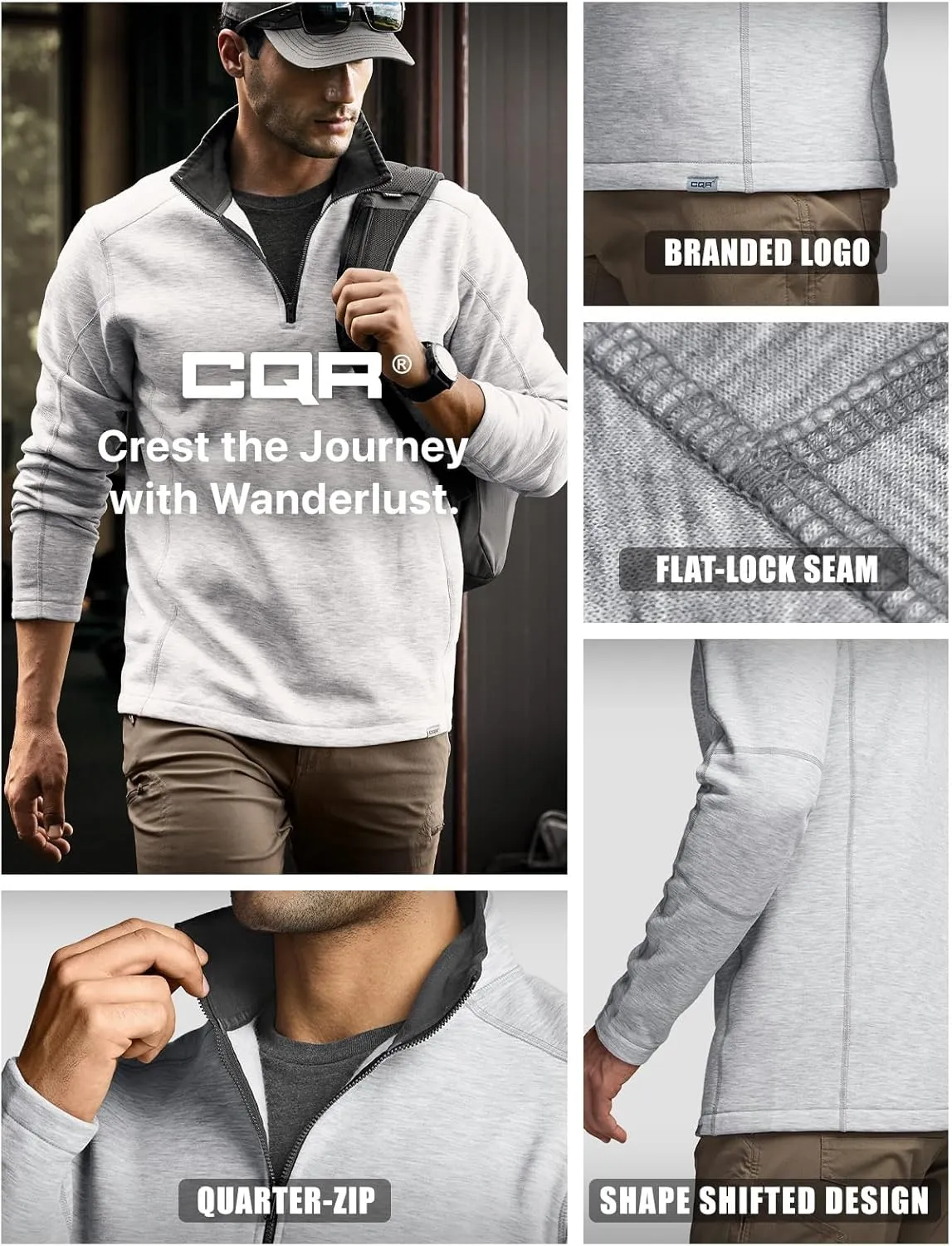 CQR Men's Thermal Fleece Quarter Zip Sweater, Outdoor Lightweight Long Sleeve Pullover, Casual Mock Neck Polo Sweaters