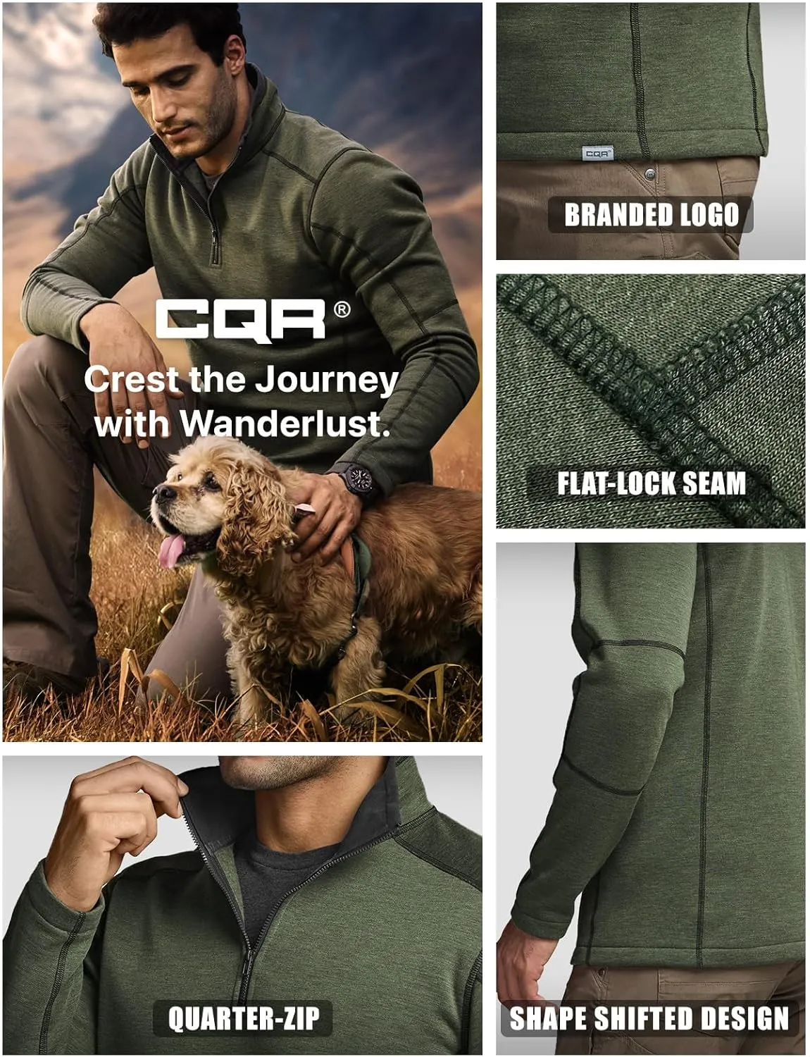 CQR Men's Thermal Fleece Quarter Zip Sweater, Outdoor Lightweight Long Sleeve Pullover, Casual Mock Neck Polo Sweaters