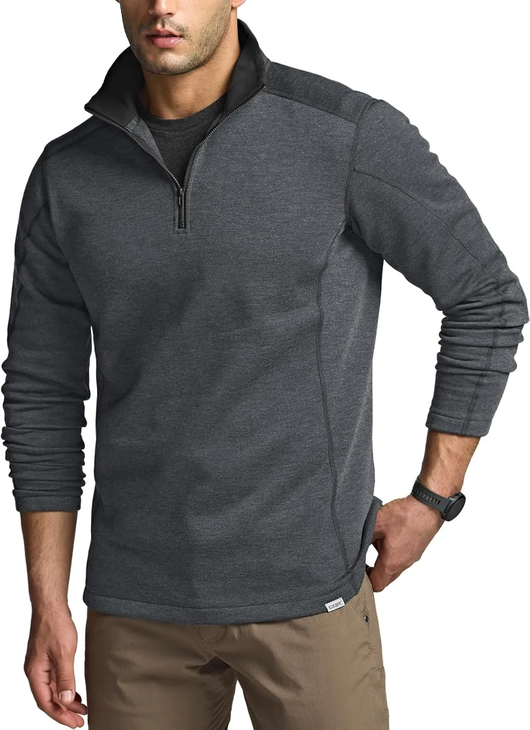 CQR Men's Thermal Fleece Quarter Zip Sweater, Outdoor Lightweight Long Sleeve Pullover, Casual Mock Neck Polo Sweaters