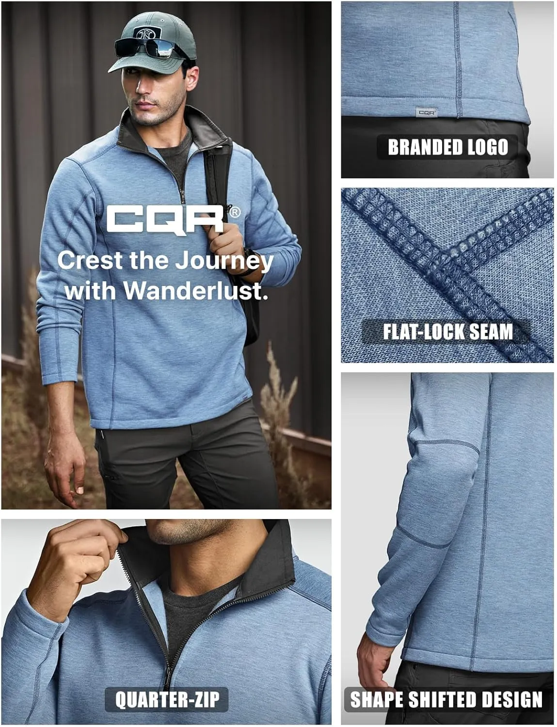 CQR Men's Thermal Fleece Quarter Zip Sweater, Outdoor Lightweight Long Sleeve Pullover, Casual Mock Neck Polo Sweaters