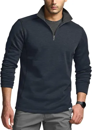 CQR Men's Thermal Fleece Quarter Zip Sweater, Outdoor Lightweight Long Sleeve Pullover, Casual Mock Neck Polo Sweaters