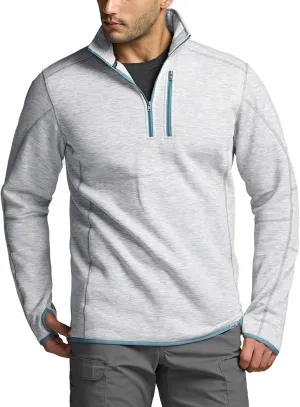 CQR Men's Thermal Fleece Quarter Zip Sweater, Outdoor Lightweight Long Sleeve Pullover, Casual Mock Neck Polo Sweaters