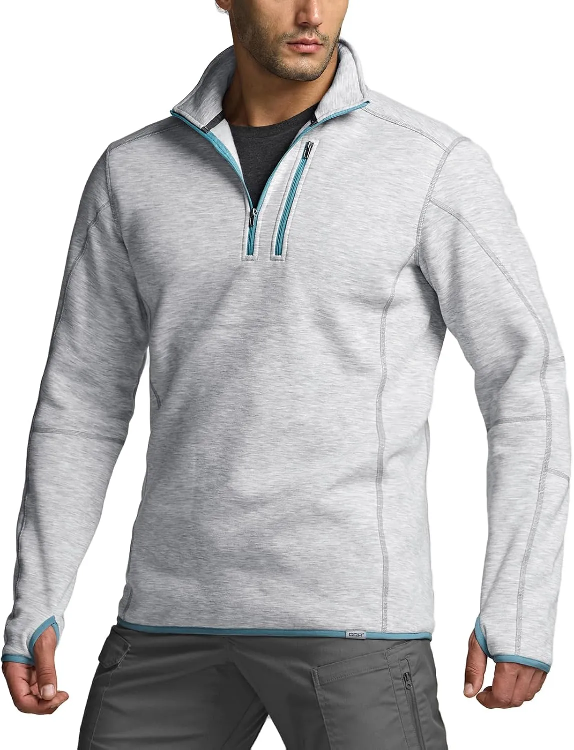 CQR Men's Thermal Fleece Quarter Zip Sweater, Outdoor Lightweight Long Sleeve Pullover, Casual Mock Neck Polo Sweaters