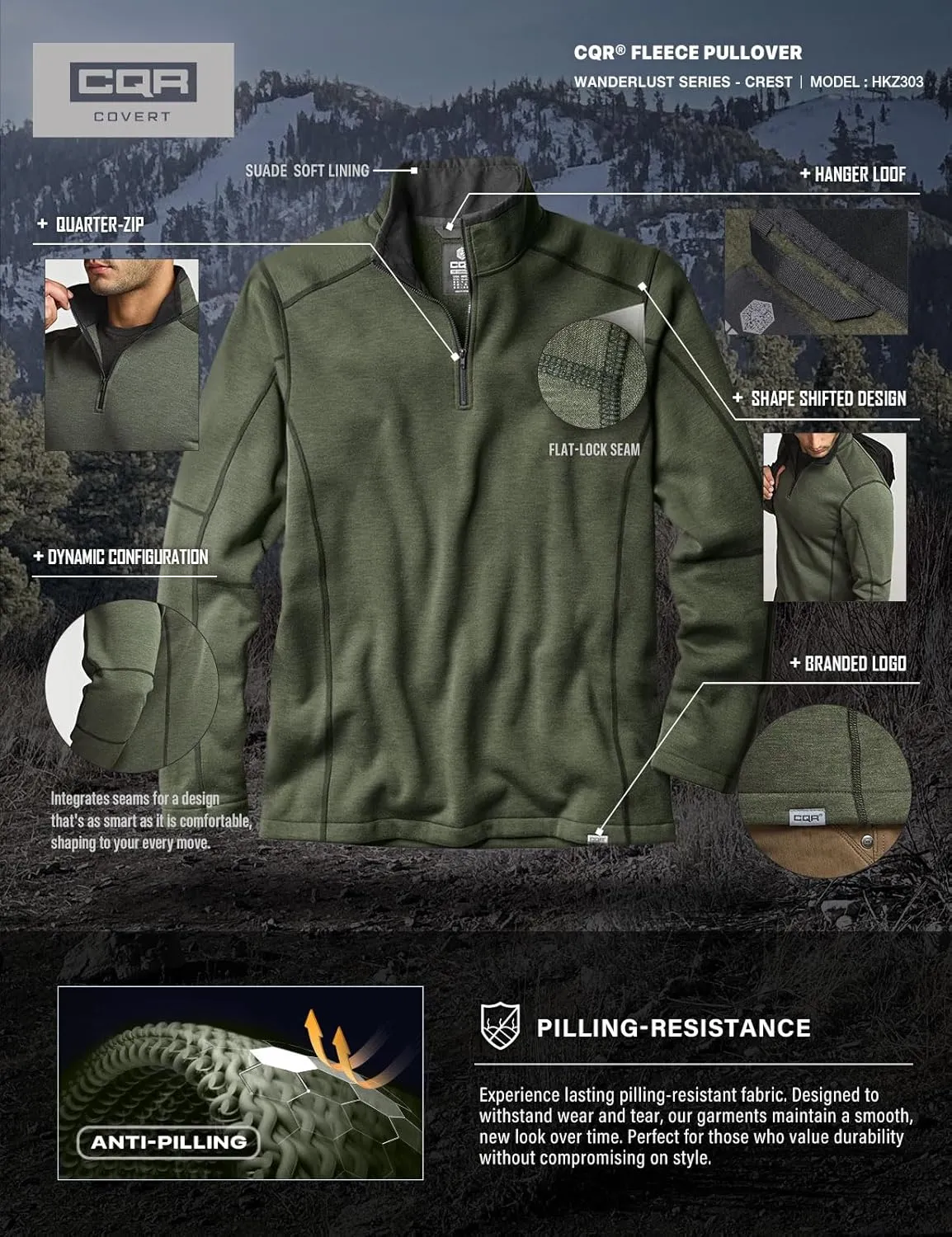 CQR Men's Thermal Fleece Quarter Zip Sweater, Outdoor Lightweight Long Sleeve Pullover, Casual Mock Neck Polo Sweaters