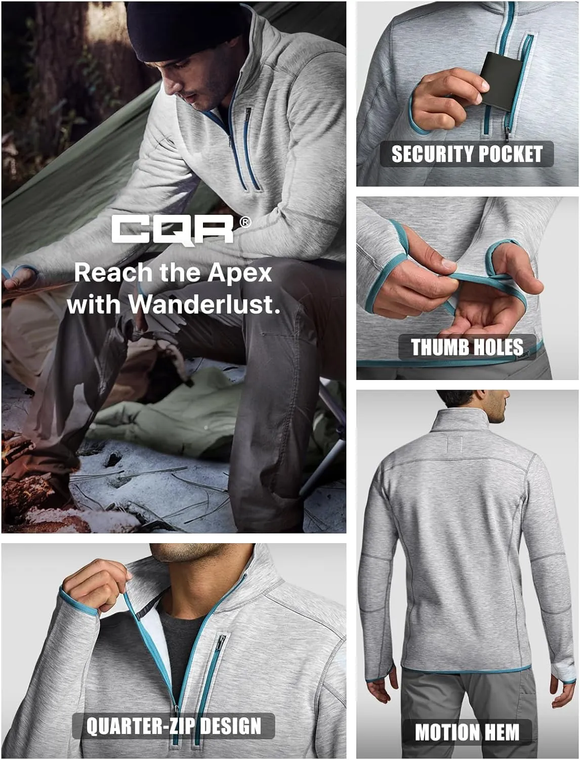 CQR Men's Thermal Fleece Quarter Zip Sweater, Outdoor Lightweight Long Sleeve Pullover, Casual Mock Neck Polo Sweaters