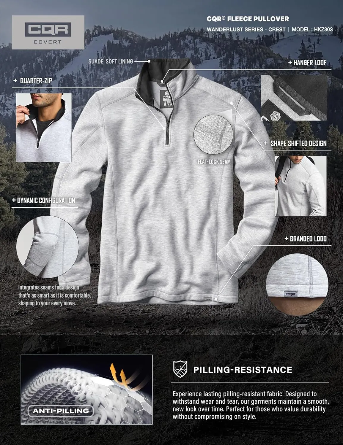 CQR Men's Thermal Fleece Quarter Zip Sweater, Outdoor Lightweight Long Sleeve Pullover, Casual Mock Neck Polo Sweaters