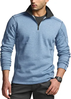 CQR Men's Thermal Fleece Quarter Zip Sweater, Outdoor Lightweight Long Sleeve Pullover, Casual Mock Neck Polo Sweaters