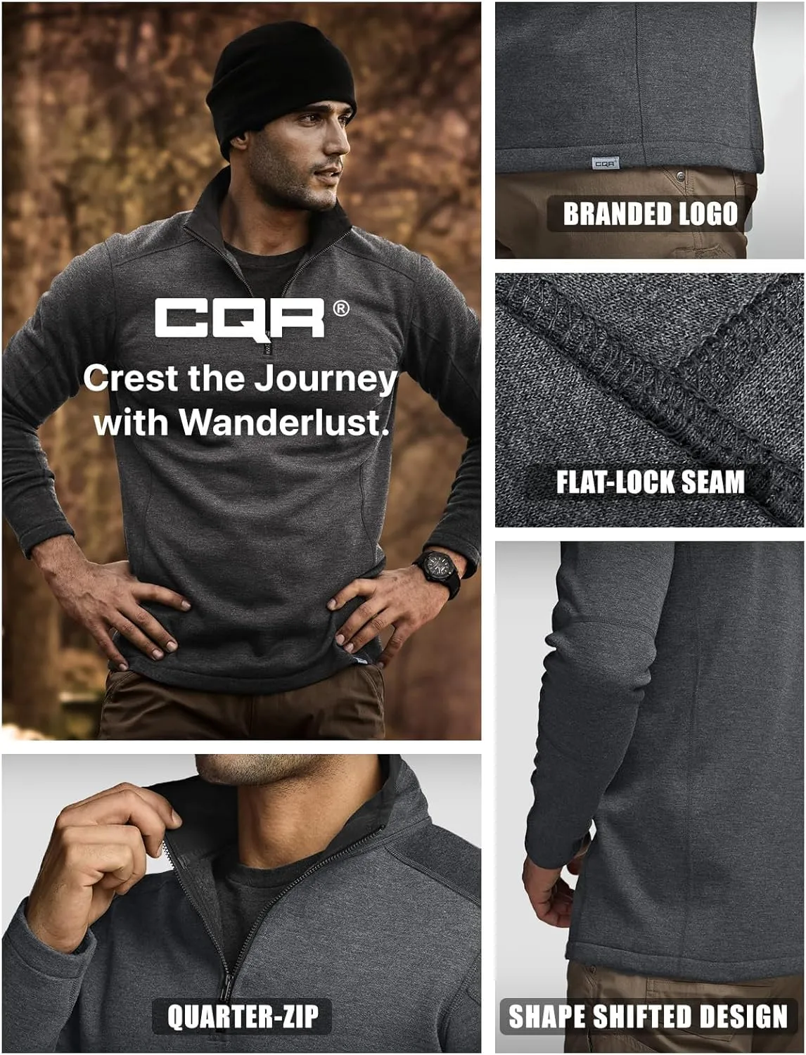 CQR Men's Thermal Fleece Quarter Zip Sweater, Outdoor Lightweight Long Sleeve Pullover, Casual Mock Neck Polo Sweaters