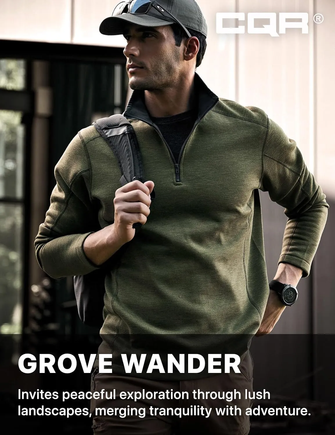 CQR Men's Thermal Fleece Quarter Zip Sweater, Outdoor Lightweight Long Sleeve Pullover, Casual Mock Neck Polo Sweaters