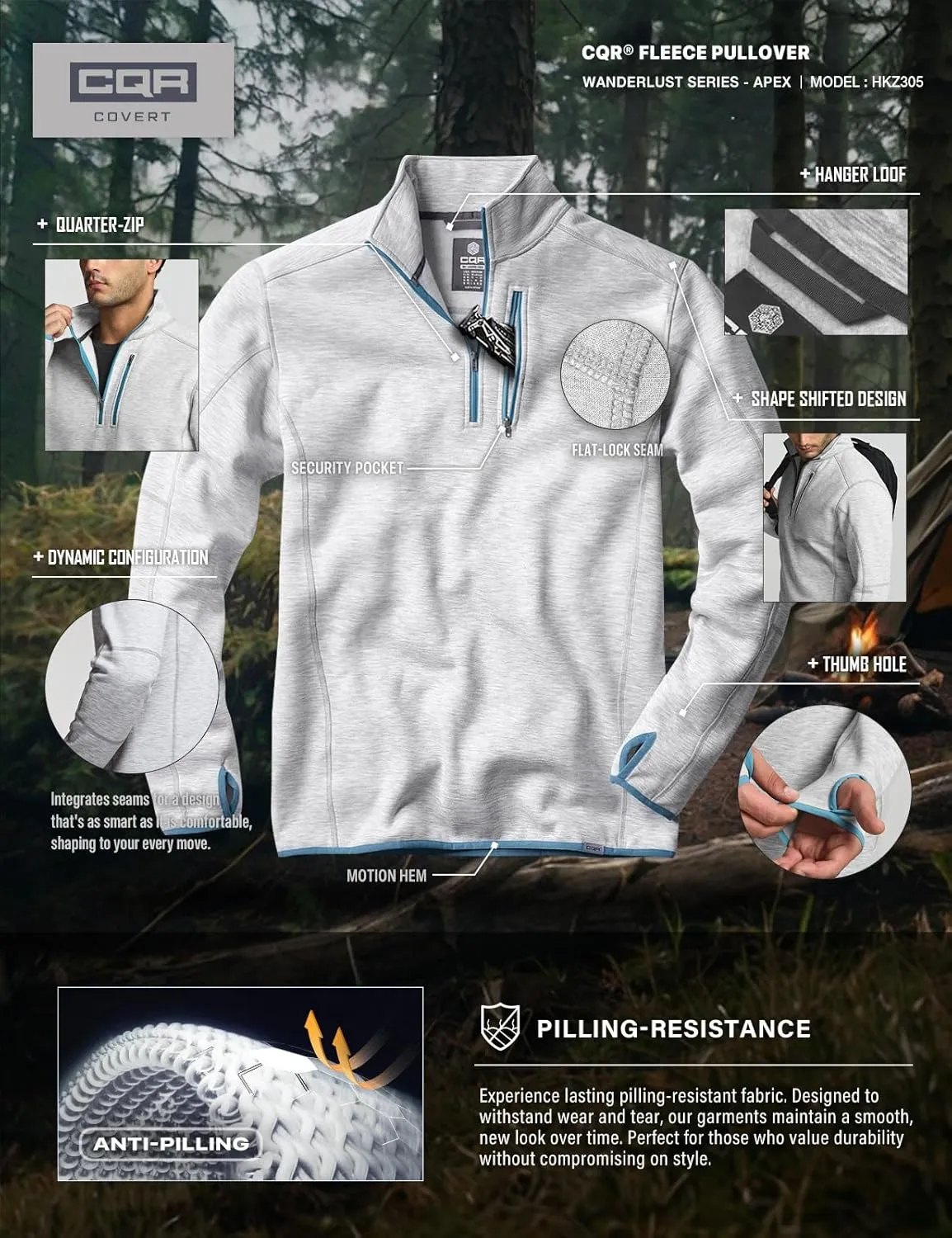 CQR Men's Thermal Fleece Quarter Zip Sweater, Outdoor Lightweight Long Sleeve Pullover, Casual Mock Neck Polo Sweaters