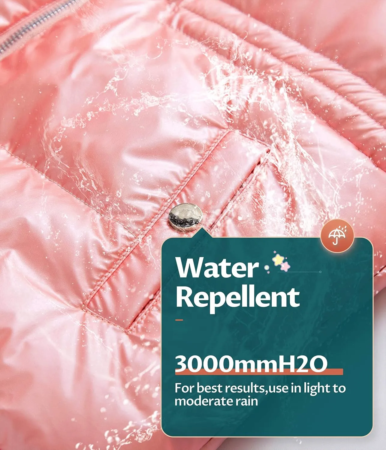 CREATMO US Girl's Kids Metallic Shiny Jacket with Detachable Fur Collar Warmth Winter Outerwear