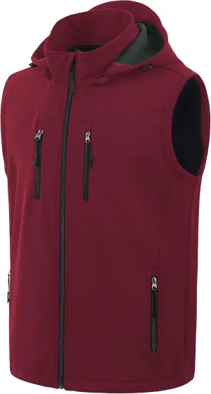 CREATMO US Men's Casual Lightweight Warm Thin Outerwear Vest Windbreaker Sleeveless Jacket With Removable Hood